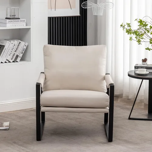 Miniatura 2 de UNICOO Silla decorativa moderna de piel sintética, sillón tapizado con marco de metal, cojín de asiento grueso y almohada trasera de gran