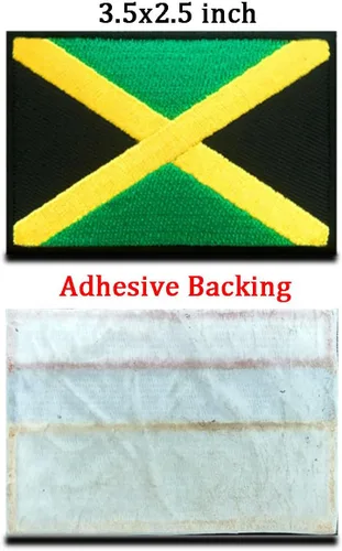 Miniatura 2 de Paquete de 2 parches bordados con bandera de Jamaica, borde negro, uniforme militar nacional, emblema para coser y planchar de 3.5 x 2.5 pulgadas