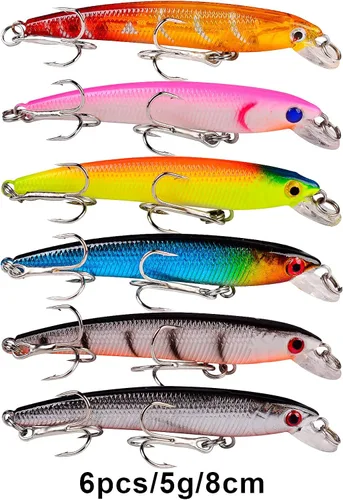 Miniatura 6 de Juego de Señuelos de Pesca de Lubina para Agua Salada y Dulce, Incluye Señuelos de Superficie, Señuelos Duros, Minnow, Crankbait, Lápiz VIB