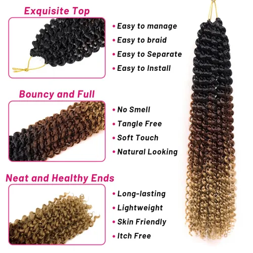 Miniatura 5 de Dorsanee Cabello Passion Twist Ombré de 18 pulgadas, 6 paquetes, Cabello de Ganchillo Water Wave, Cabello Largo Bohemio Rizado para Trenzar