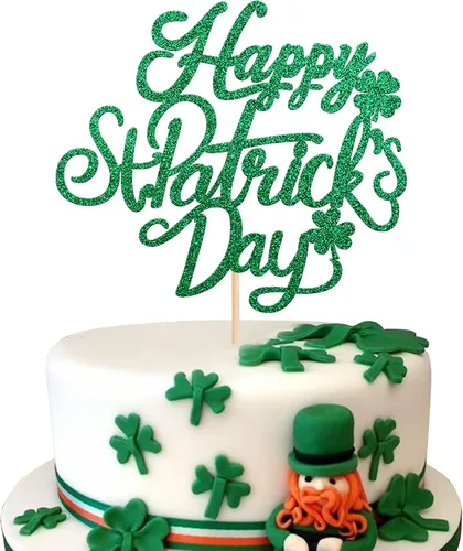 Miniatura 11 de 1 paquete de decoración para pastel de cumpleaños del día de San Patricio con purpurina verde de trébol de la suerte de cuatro hojas, trébol