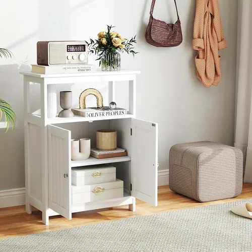 Miniatura 6 de Tangkula Gabinete de Almacenamiento para Baño, Organizador de Piso Independiente con 2 Puertas y 1 Estante Ajustable, Muebles Modernos para Baño