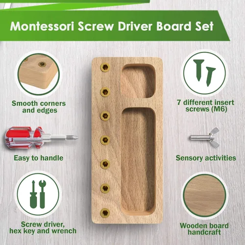 Miniatura 3 de Panda Brothers Juego de tablero de destornillador Montessori - Juguetes Montessori de madera para niños de 4 años y niños pequeños, contenedor