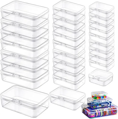 Miniatura 9 de LJY Contenedores de almacenamiento de plástico de 28 piezas con tapas (3 tamaños surtidos), caja organizadora rectangular, cajas de almacenamiento