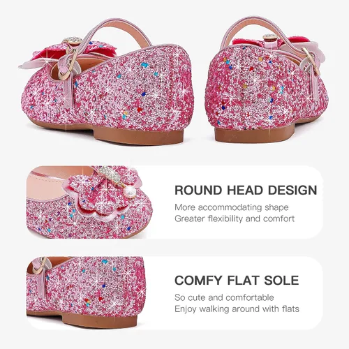 Miniatura 6 de Furdeour Zapatos de vestir para niñas, zapatos de ballet de princesa con purpurina para boda, fiesta, boda, fiesta, dama de honor, zapatos planos