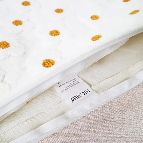 Miniatura 7 de DECOBIRD Funda de almohada bordada de 18 x 18 pulgadas, diseño floral beige, decoración del hogar, funda de almohada bordada de lona de algodón