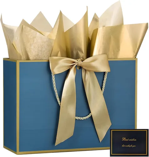Miniatura 12 de JMANNI Bolsas de regalo, 3 piezas de tamaño mediano con cinta de lazo, bolsa de regalo de papel portátil, patrón de mármol, para cualquier ocasión