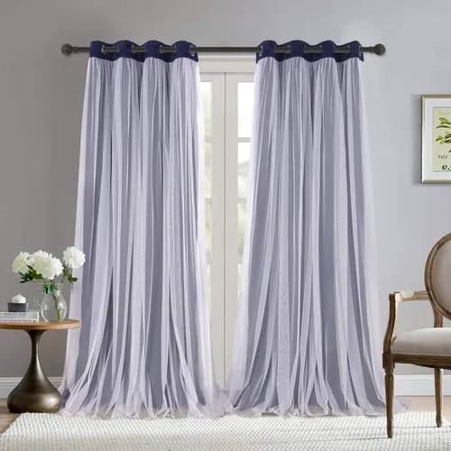 Miniatura 43 de BONZER Cortinas opacas con superposición transparente, mezcla y combina paneles de ventana de doble capa con aislamiento térmico para sala de estar