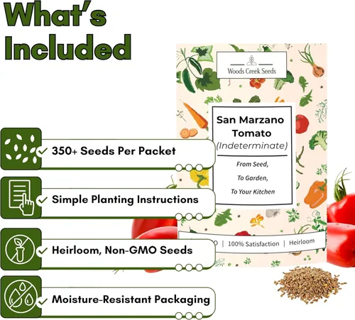 Miniatura 4 de Woods Creek Seeds: Semillas de tomate San Marzano para plantar, semillas de tomate tradicionales para plantar al aire libre, interior, patio