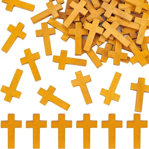 Miniatura 15 de SUNNYCLUE 100 dijes de cruz de madera a granel, cuentas de madera natural, mini cruces de bolsillo blancas y negras, rosario, crucifijo de Pascua