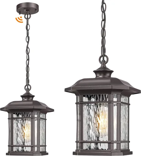 Miniatura 7 de Emliviar A2202110D1 - Lámpara colgante de 14 pulgadas para exteriores con acabado negro con cristal sembrado, moderno