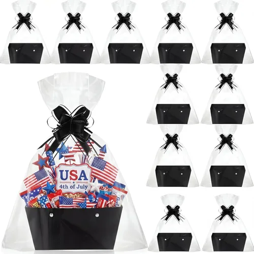 Miniatura 10 de Colarr Paquete de 12 cestas vacías de papel kraft para regalo, con asa y lazo, bandeja de mercado de cartón para rellenar para el Día de la Madre