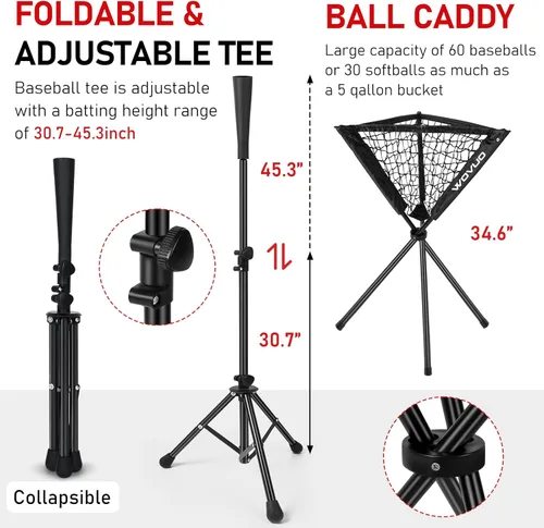 Miniatura 5 de Red de 7x7 pies de béisbol para bateo, lanzamiento y golpeo, red de sóftbol con zona de golpeo, base, carro de pelotas, equipo de entrenamiento