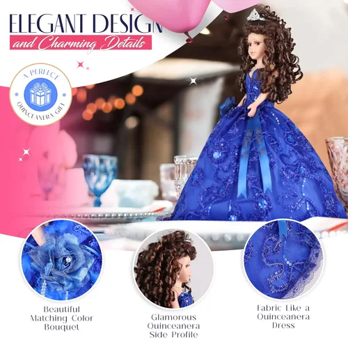 Miniatura 3 de Última muñeca de quinceañera de 18 pulgadas con soporte para vestido de paraguas – Última Muñeca Mis Quince Años Recuerdo, muñeca tradicional Rosa