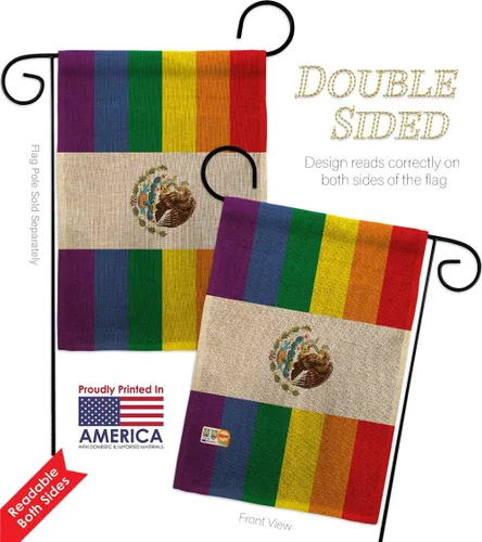 Miniatura 3 de Bandera de jardín de arpillera de Orgullo de México LGBT arco iris amor gay bisexual pequeño regalo decorativo patio casa pancarta de doble cara