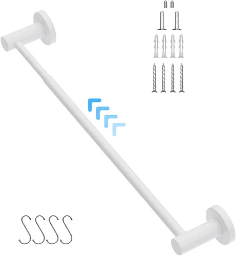 Miniatura 11 de Toallero de baño ajustable negro mate de 16 a 27.6 pulgadas, toallero individual de acero inoxidable 304, soporte para toallas montado en la pared