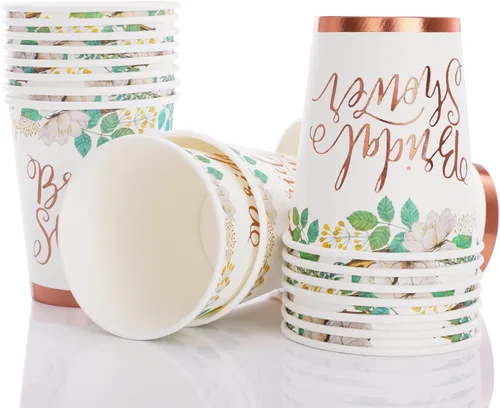 Miniatura 5 de Decoraciones de Ducha Nupcial en Oro Rosa, 168 Piezas de Platos y Servilletas para Despedida de Soltera, Platos de Papel Florales para 24, El Amor