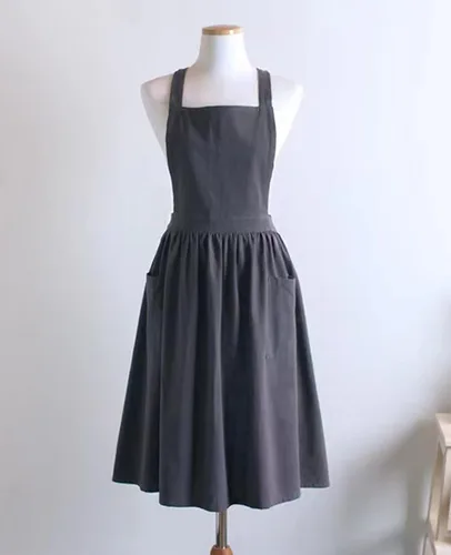 Miniatura 3 de Delantal de lino de algodón con espalda cruzada, delantal vintage para mujer, con 2 bolsillos para cocinar, pintura, jardinería Gris-oscuro