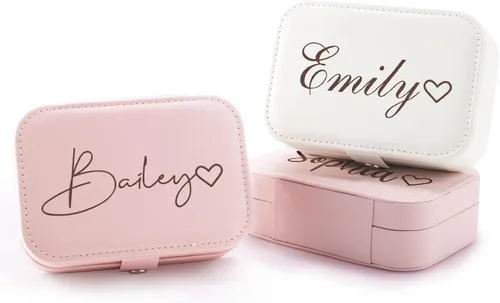 Miniatura 12 de Corissy Joyero personalizado para mujer, joyero de viaje personalizado con nombre y flor de nacimiento, joyero de cuero para anillos, aretes