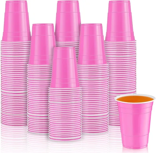 Miniatura 9 de Lounsweer 100 vasos desechables de graduación de 16 onzas para fiesta, vasos de plástico resistentes para agua potable, para cumpleaños, baby Rosa