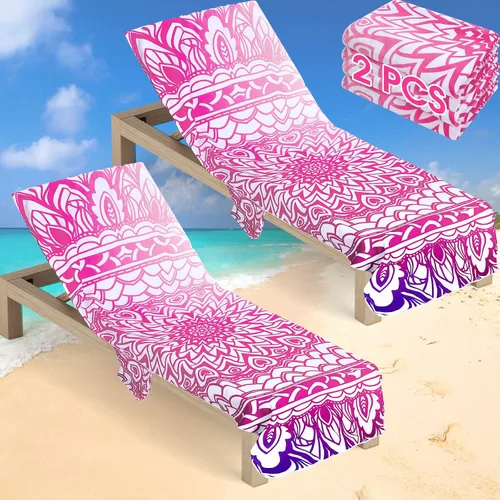 Miniatura 8 de Oudain Juego de 2 fundas de toalla para silla de descanso con bolsillo lateral, diseño de mandala bohemio de microfibra antideslizante para silla