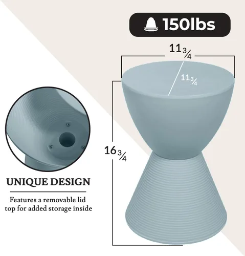 Miniatura 3 de LeisureMod Mesa auxiliar moderna de reloj de arena, mesa auxiliar de tambor de carcasa de ABS con almacenamiento para uso en interiores y Azul