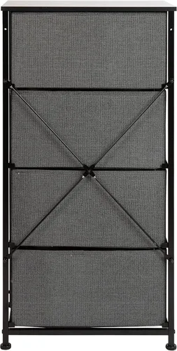 Miniatura 5 de Flash Furniture Harris - Cómoda de almacenamiento de 4 cajones, marco de hierro fundido negro y parte superior de madera, 4 cajones de tela gris