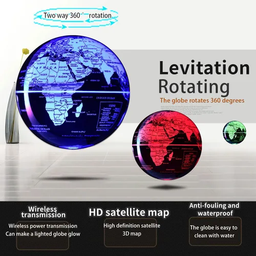Miniatura 4 de Magnetic Levitation Floating Rotating World Globe with LED Frame Lights, C Shape Levitating Globe, Touch Switch Night Light, Cool Tech Gifts for Men