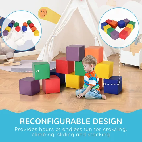 Miniatura 4 de Soozier Bloques de juego suaves de 12 piezas, juguete de espuma suave, bloques de construcción y apilamiento, juguetes de aprendizaje compatibles