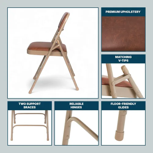 Miniatura 10 de OEF Furnishings OEF1203 Silla plegable acolchada de vinilo de grado comercial (marrón, paquete de 4)