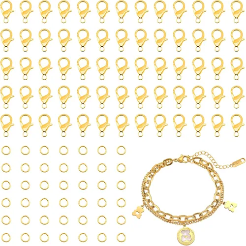 FENGWANGLI Cierre de collar para hacer joyas, 300 piezas de cierres pequeños de langosta y anillos de salto para hacer joyas, pulseras y llaveros