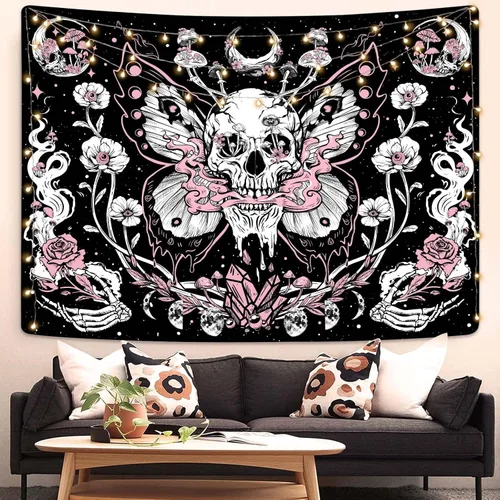 Miniatura 15 de Kanuyee Tapiz de Esqueleto de los Amantes Tapiz Gótico para Dormitorio Tapices de Cartas del Tarot Góticas para Colgar en la Pared Decoración El