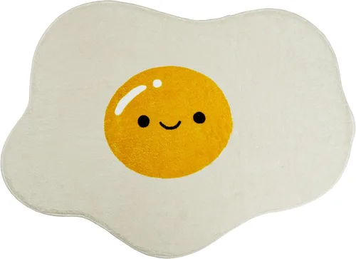 Lindas y divertidas alfombras de baño con forma irregular de huevo amarillo para niños, antideslizante, absorbente, lavable, alfombra de baño