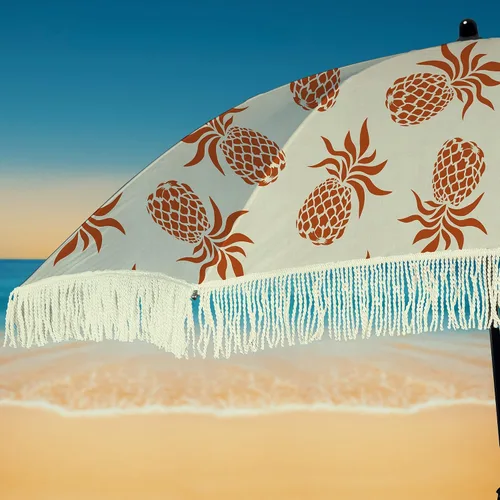 Miniatura 28 de Sombrilla de playa para arena, resistente al viento, con bolsa de anclaje de arena, portátil, flecos, bolsa de mezclilla, cuenta con parte inferior
