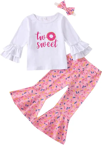 Miniatura 48 de Conjunto de ropa de cumpleaños para bebé niña pequeña, camiseta de manga larga, pantalones de campana, diadema