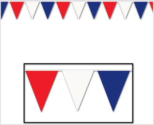 Miniatura 9 de Beistle Banderín triangular rojo, blanco y azul, 17 x 30 pies, decoración patriótica para porche, suministros de fiesta temática para el 4 de julio