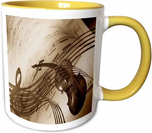 Miniatura 12 de 3dRose Image of abstract violin and sheet music in sepia tones 11oz Two-Tone Black Mug