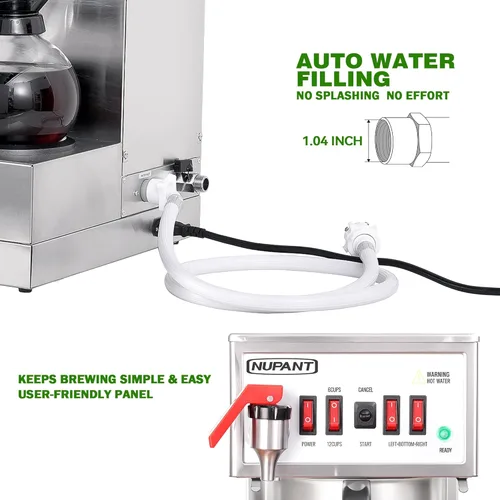 Miniatura 3 de NUPANT Cafetera Comercial de 12 Tazas, Cafetera Automática de Goteo con Relleno Automático y 3 Jarras de Vidrio, 3 Calentadores, Cafetera de Acero