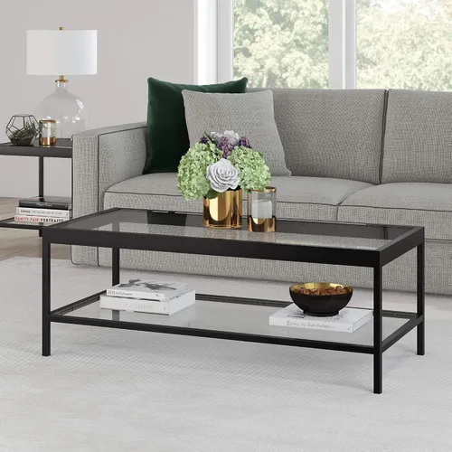 Miniatura 6 de Henn&Hart Mesa de centro rectangular rectangular de 45 pulgadas de ancho en bronce ennegrecido, mesas de centro rectangulares modernas para sala