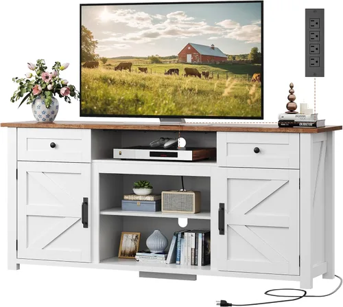 Miniatura 10 de WLIVE Soporte de TV para TV de 75/70 pulgadas, centro de entretenimiento con almacenamiento y toma de corriente, gabinete de consola multimedia
