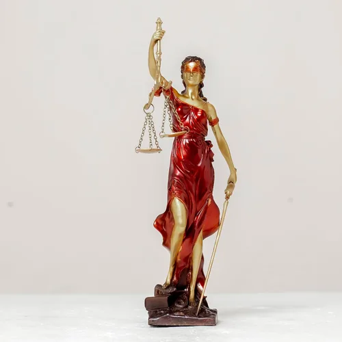 Estatua de bronce ciega de la justicia, figura de justicia Themis de 11 pulgadas (rojo)