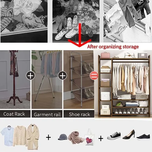 Miniatura 5 de Perchero de bambú para ropa con 3 estantes, organizador de armario, para el hogar y el dormitorio (39.4 x 11.8 x 59.1 in)