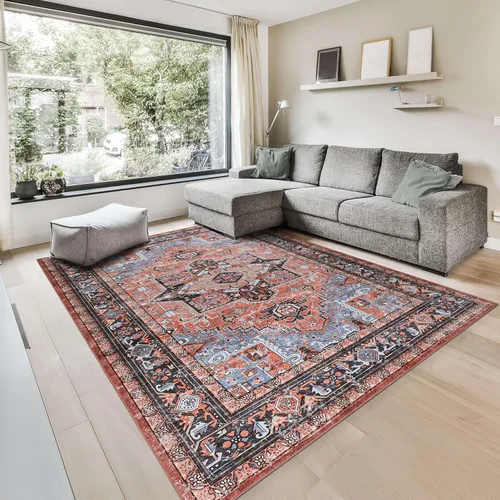 Miniatura 31 de GLN Rugs Traditional Collection - Alfombra de felpilla lavable a máquina, tradicional, antideslizante, alfombra de felpilla de pelo bajo, para sala