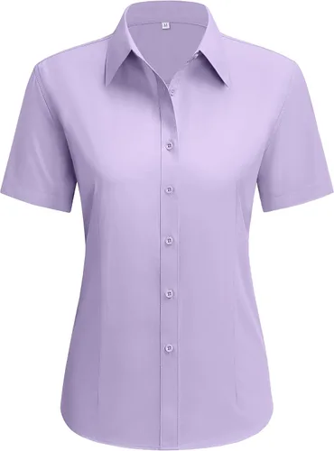 Miniatura 27 de siliteelon Camisas de vestir para mujer, de manga corta, de algodón, camisa con botones abajo, camisa básica con botones arriba, camisas con cuello