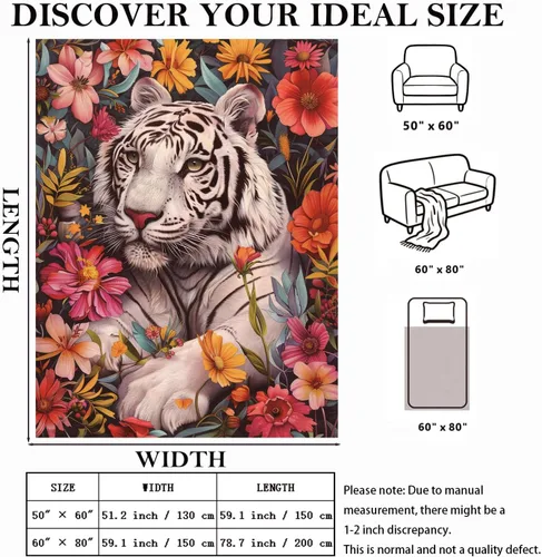 Miniatura 5 de Mantas de acuarela vintage con diseño floral de tigre para hombre, suaves y acogedoras, de franela con estampado de animales, para cama, sofá