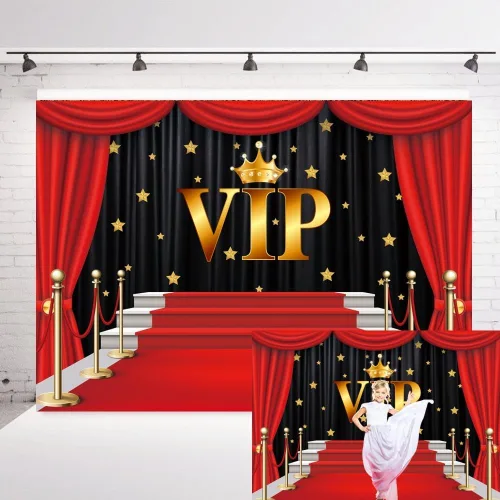 INRUI Cortina VIP de alfombra roja para fotografía, telón de fondo brillante con estrellas brillantes, fondos de escenario rojo dorado para estudio,