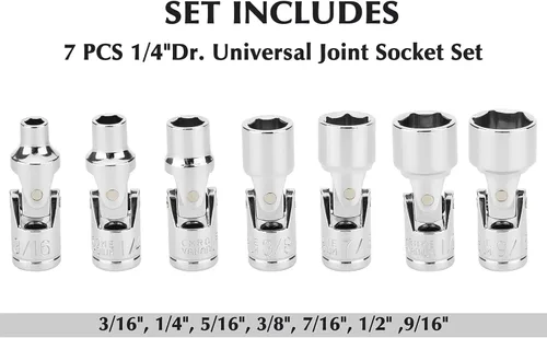 Miniatura 2 de EMENTOL Juego de Llaves de Vaso Universales de 7 Piezas con Transmisión de 1/4 Pulgada, 6 Puntos, Juego de Llaves de Vaso Flexibles Universales SAE