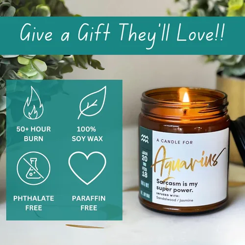 Miniatura 4 de WAX & WIT Regalos de Acuario para mujeres, vela de Acuario, regalo del zodiaco, regalos de astrología para mujeres, vela del zodiaco, regalo