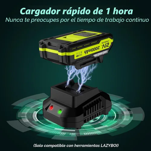Miniatura 5 de Soplador de hojas inalámbrico, potente soplador eléctrico de hojas de 21 V con 2 baterías y cargador, 2 modos de velocidad, sopladores de hojas