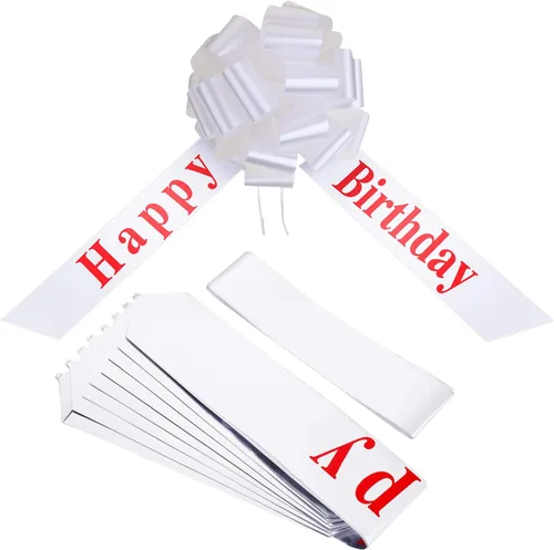 Miniatura 2 de WILLBOND Lazo Grande de Feliz Cumpleaños para Automóvil Lazo Decorativo Grande para Envolver Regalos Lazo Gigante con Cinta para Tirar para Blanco